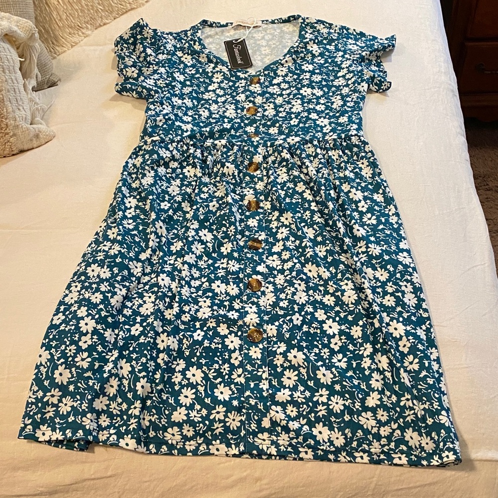 Chic Teal Floral Midi Dress